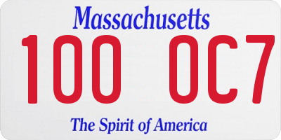 MA license plate 100OC7