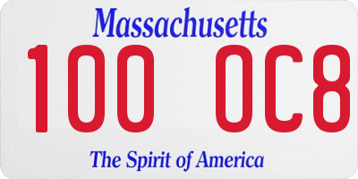 MA license plate 100OC8