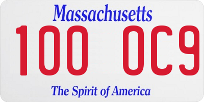 MA license plate 100OC9