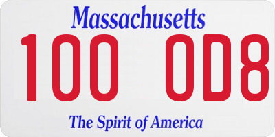MA license plate 100OD8