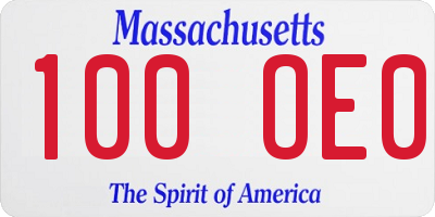 MA license plate 100OE0