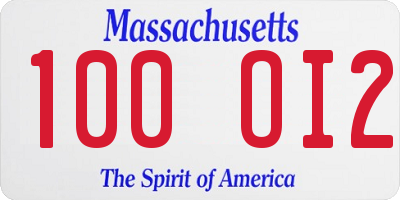 MA license plate 100OI2