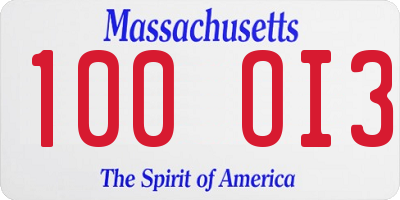 MA license plate 100OI3
