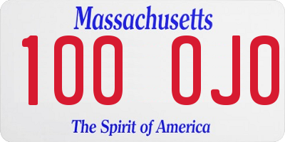 MA license plate 100OJ0