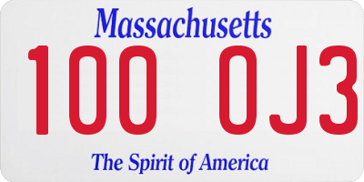 MA license plate 100OJ3