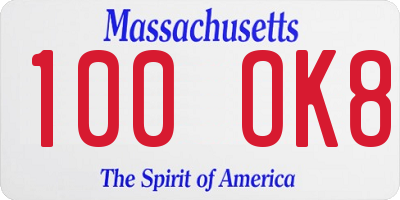 MA license plate 100OK8