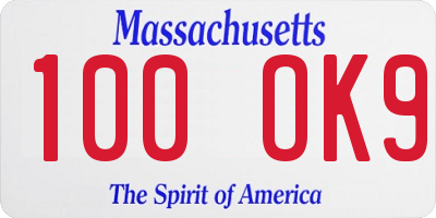 MA license plate 100OK9