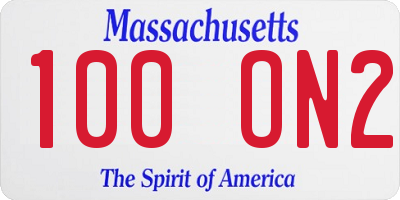 MA license plate 100ON2