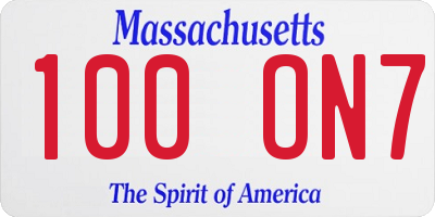 MA license plate 100ON7