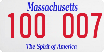 MA license plate 100OO7