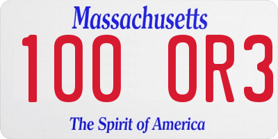 MA license plate 100OR3