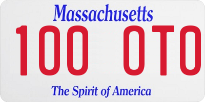 MA license plate 100OT0