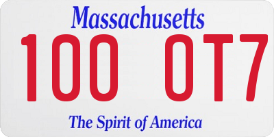 MA license plate 100OT7