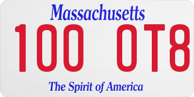 MA license plate 100OT8