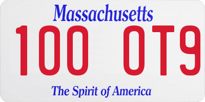 MA license plate 100OT9