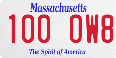MA license plate 100OW8