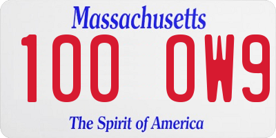 MA license plate 100OW9