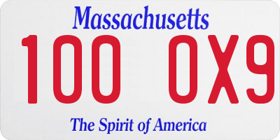 MA license plate 100OX9