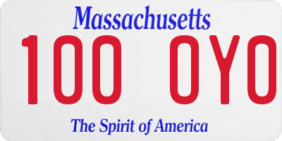 MA license plate 100OY0