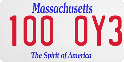 MA license plate 100OY3