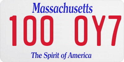 MA license plate 100OY7