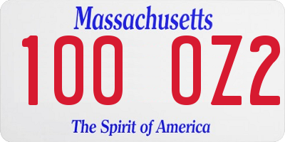 MA license plate 100OZ2