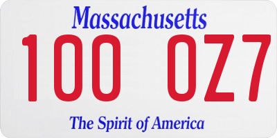MA license plate 100OZ7