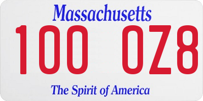 MA license plate 100OZ8