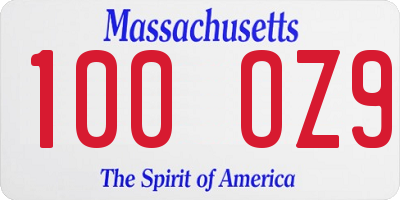 MA license plate 100OZ9