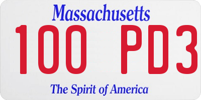 MA license plate 100PD3