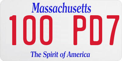 MA license plate 100PD7