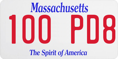 MA license plate 100PD8