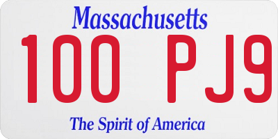 MA license plate 100PJ9