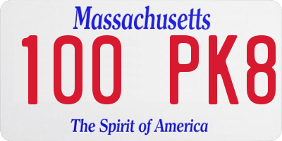 MA license plate 100PK8