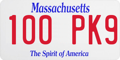 MA license plate 100PK9