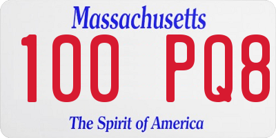 MA license plate 100PQ8