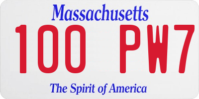 MA license plate 100PW7