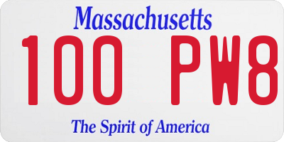 MA license plate 100PW8