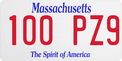 MA license plate 100PZ9