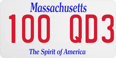 MA license plate 100QD3