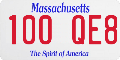 MA license plate 100QE8