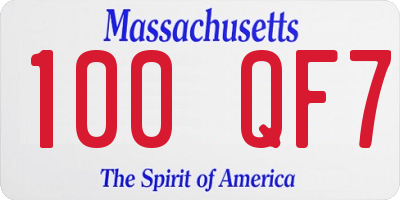 MA license plate 100QF7