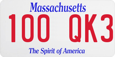 MA license plate 100QK3