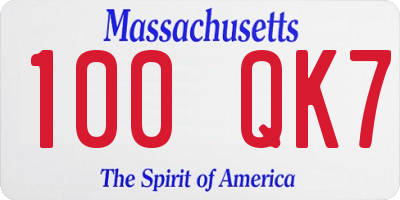 MA license plate 100QK7