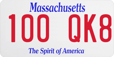 MA license plate 100QK8