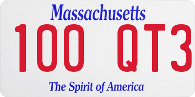 MA license plate 100QT3