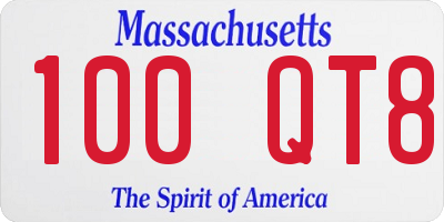 MA license plate 100QT8