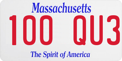 MA license plate 100QU3