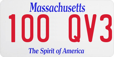 MA license plate 100QV3