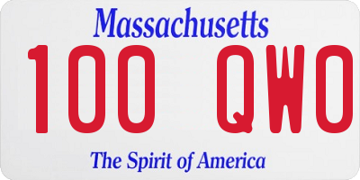 MA license plate 100QW0